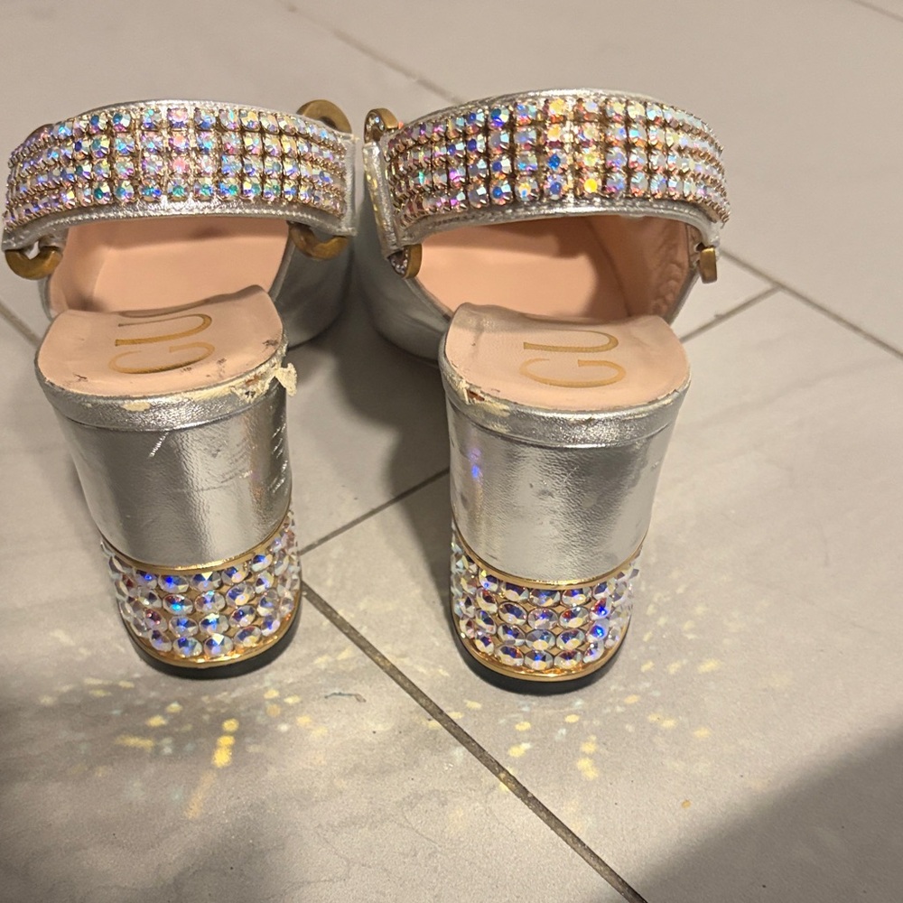 Gucci Silver Crystal-Trim Slingback Loafers - Picture 2 of 6